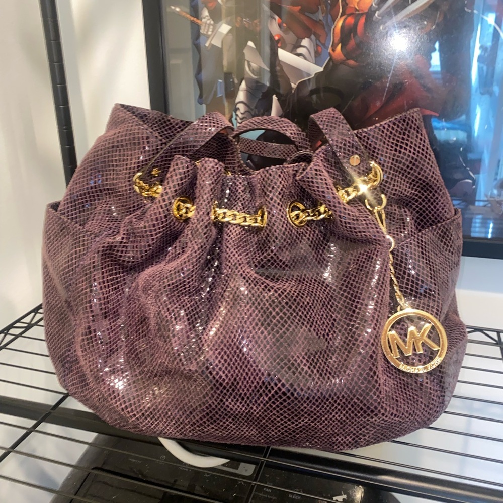 Michael Kors Purple and Gold snakeskin Shoulder Bag